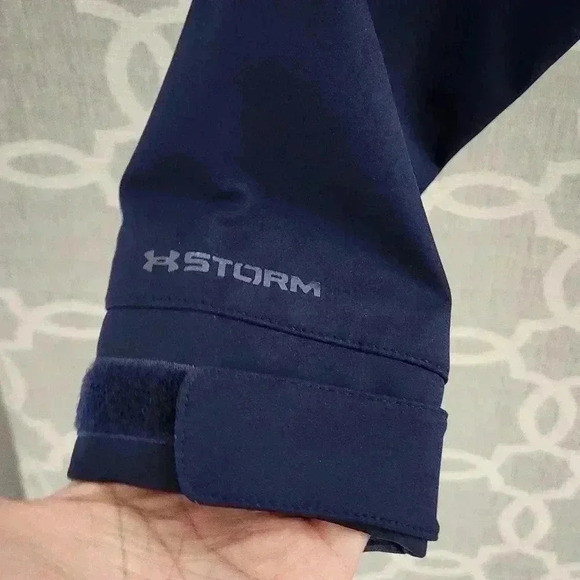 Under Armour Full Zip Navy Blue Windbreaker Mock neck Men's Sweatshirt Small - Picture 4 of 10